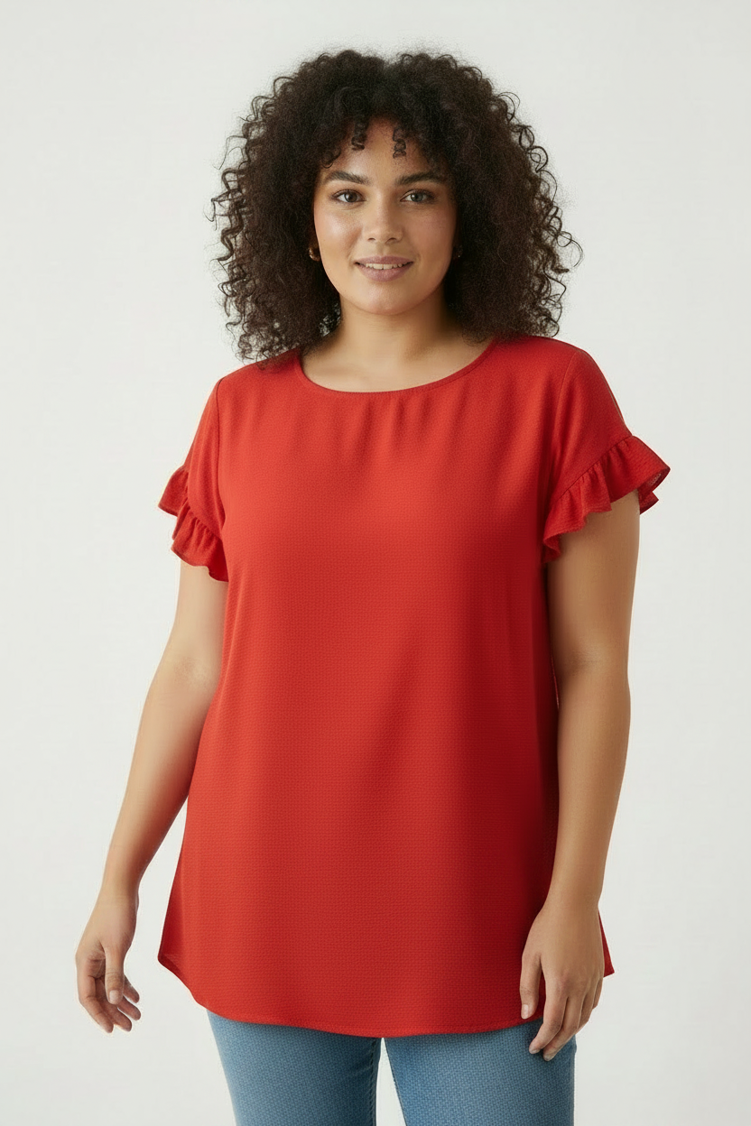 Blusa con voilant e scollo gioiello