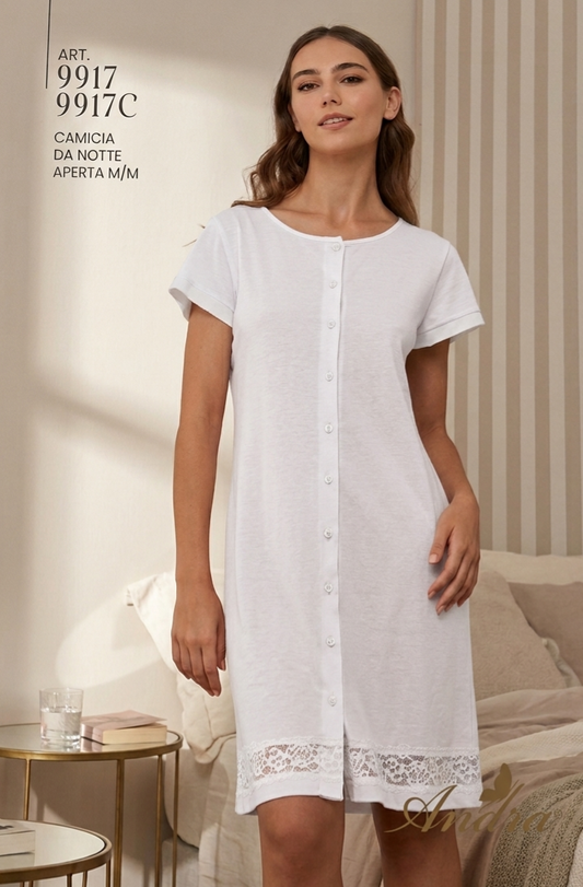 Camicia notte ANDRA manica corta serafino 100% cotone (art 9917)