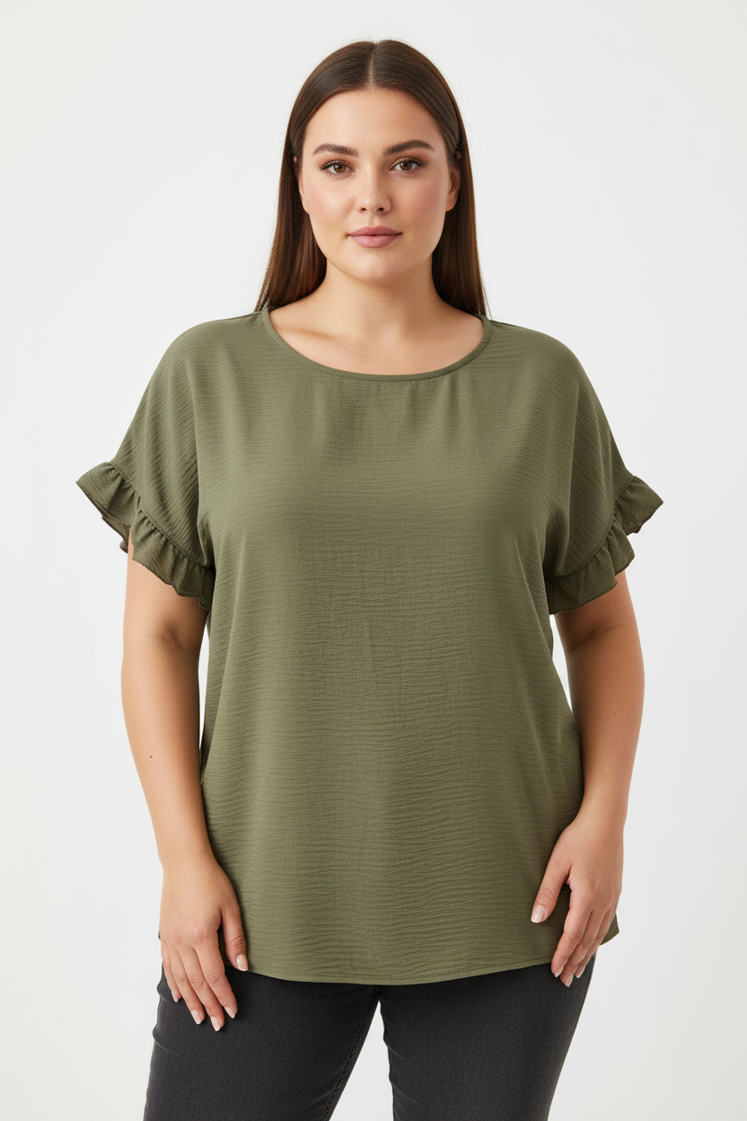 Blusa con voilant e scollo gioiello