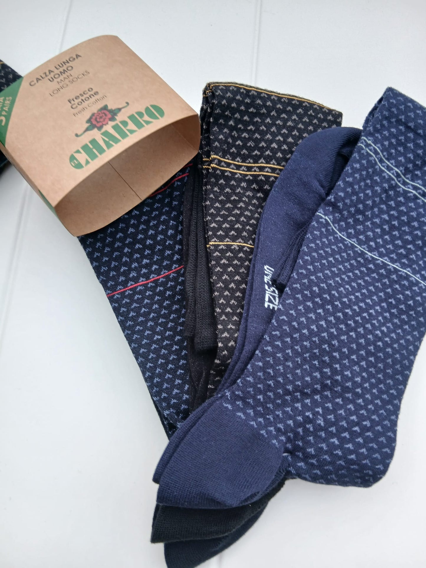 Charro set 3 paia calza lunga uomo fresco cotone colori assortiti