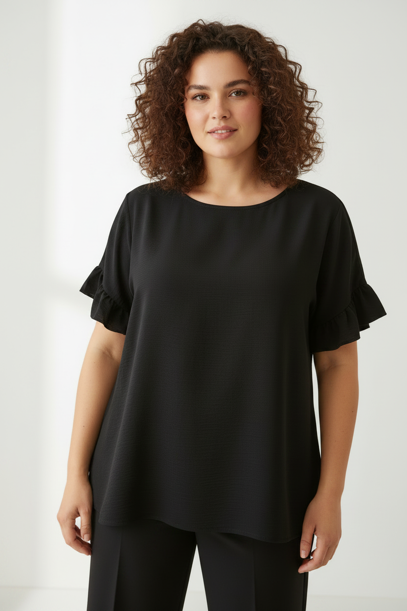 Blusa con voilant e scollo gioiello
