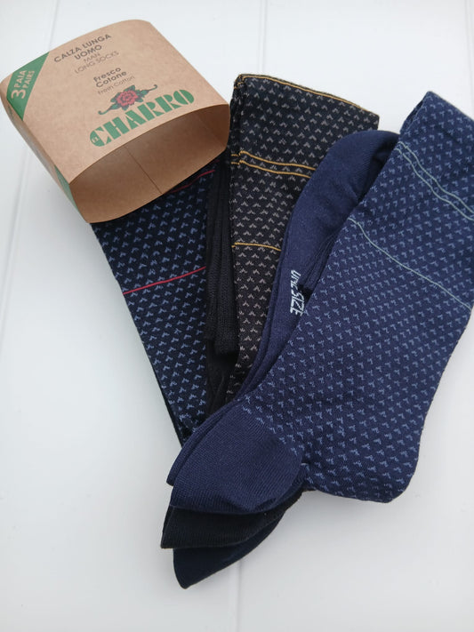 Charro set 3 paia calza lunga uomo fresco cotone colori assortiti