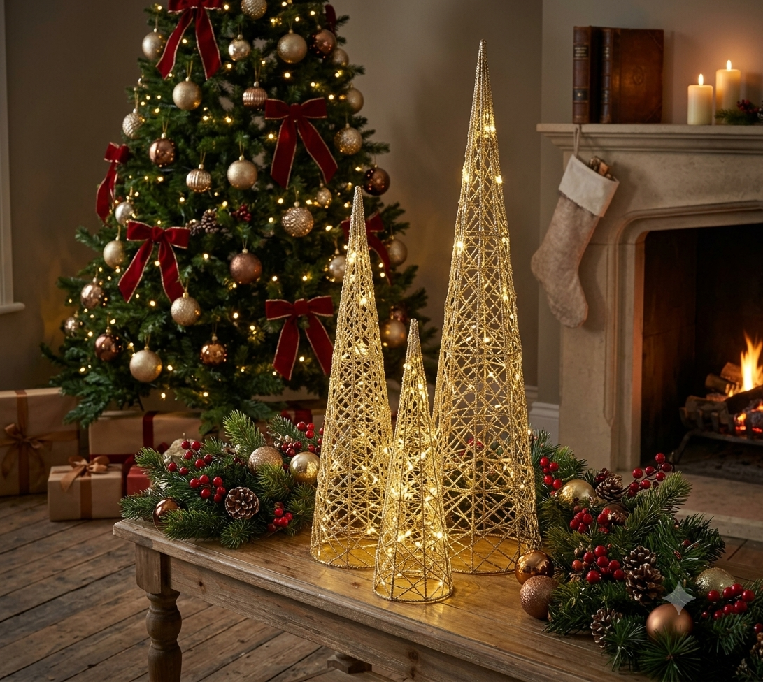 Coni luminosi, set da 3decorazioni natalizie