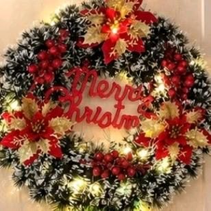 Ghirlanda luminosa Natalizia con Fiori Rosso e Bianco e Pigne per Decorazioni Festive