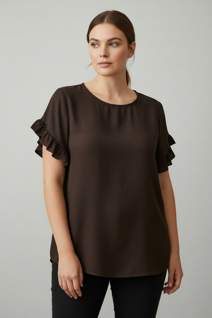 Blusa con voilant e scollo gioiello