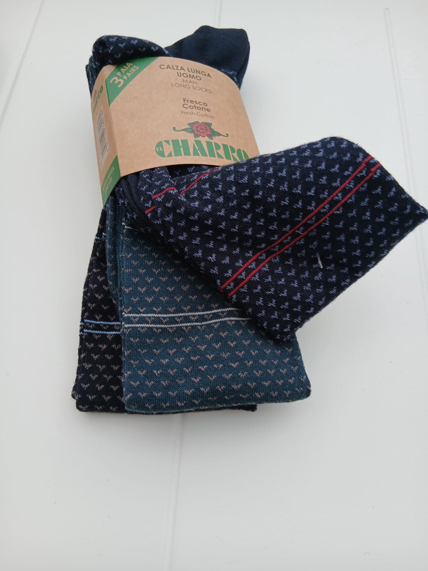 Charro set 3 paia calza lunga uomo fresco cotone colori assortiti