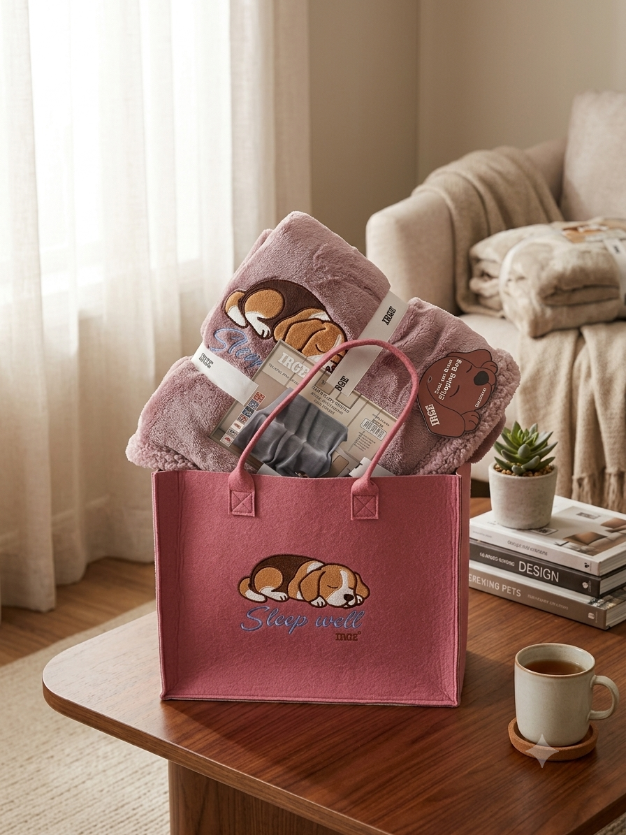 Plaid con soffice sherpa in una chic borsa in panno.