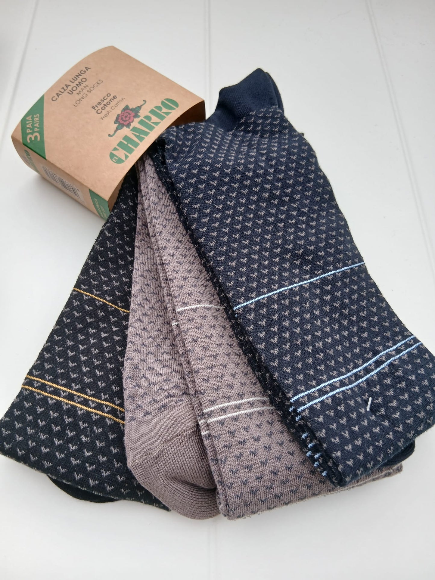 Charro set 3 paia calza lunga uomo fresco cotone colori assortiti