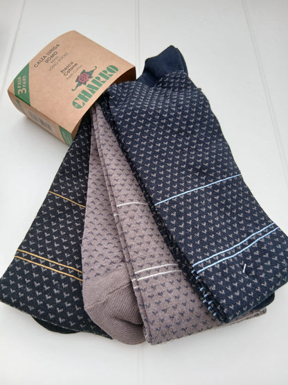 Charro set 3 paia calza lunga uomo fresco cotone colori assortiti