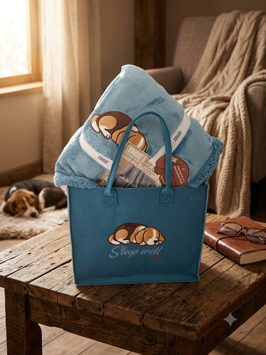 Plaid con soffice sherpa in una chic borsa in panno.