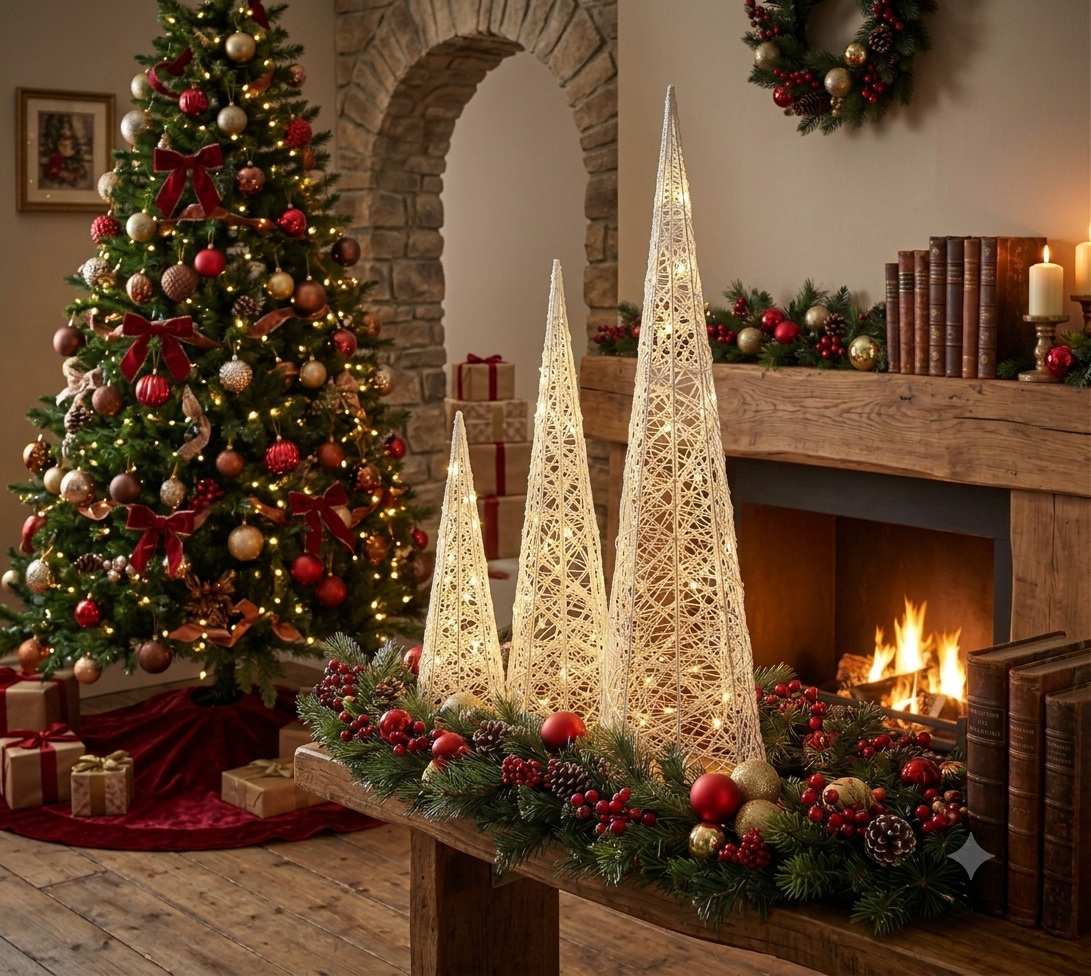 Coni luminosi, set da 3decorazioni natalizie