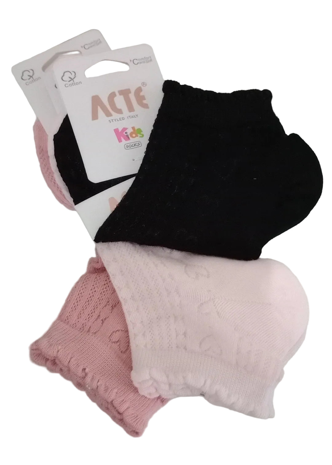 Calzini corti bimba set 3 paia assortiti.