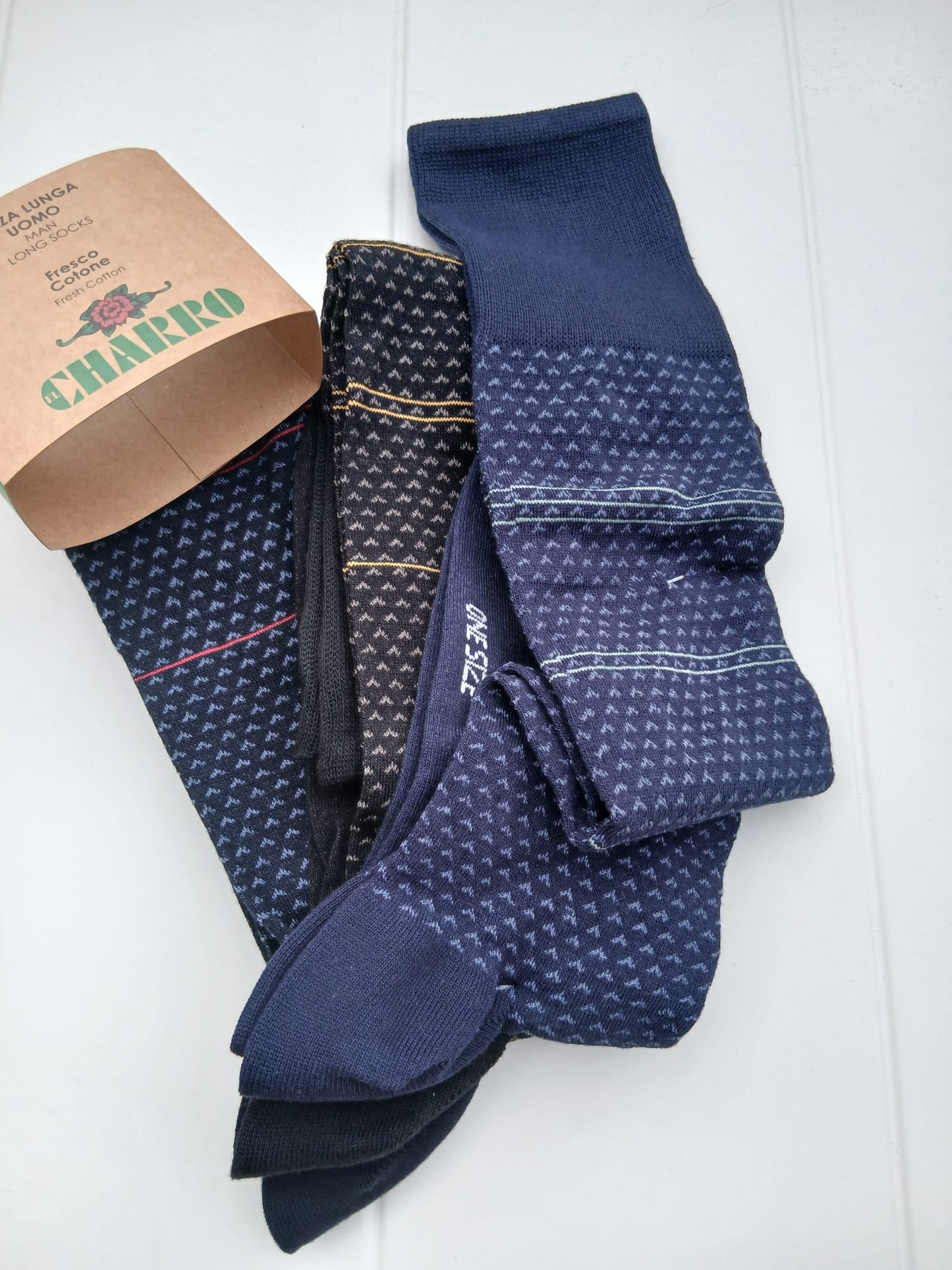 Charro set 3 paia calza lunga uomo fresco cotone colori assortiti
