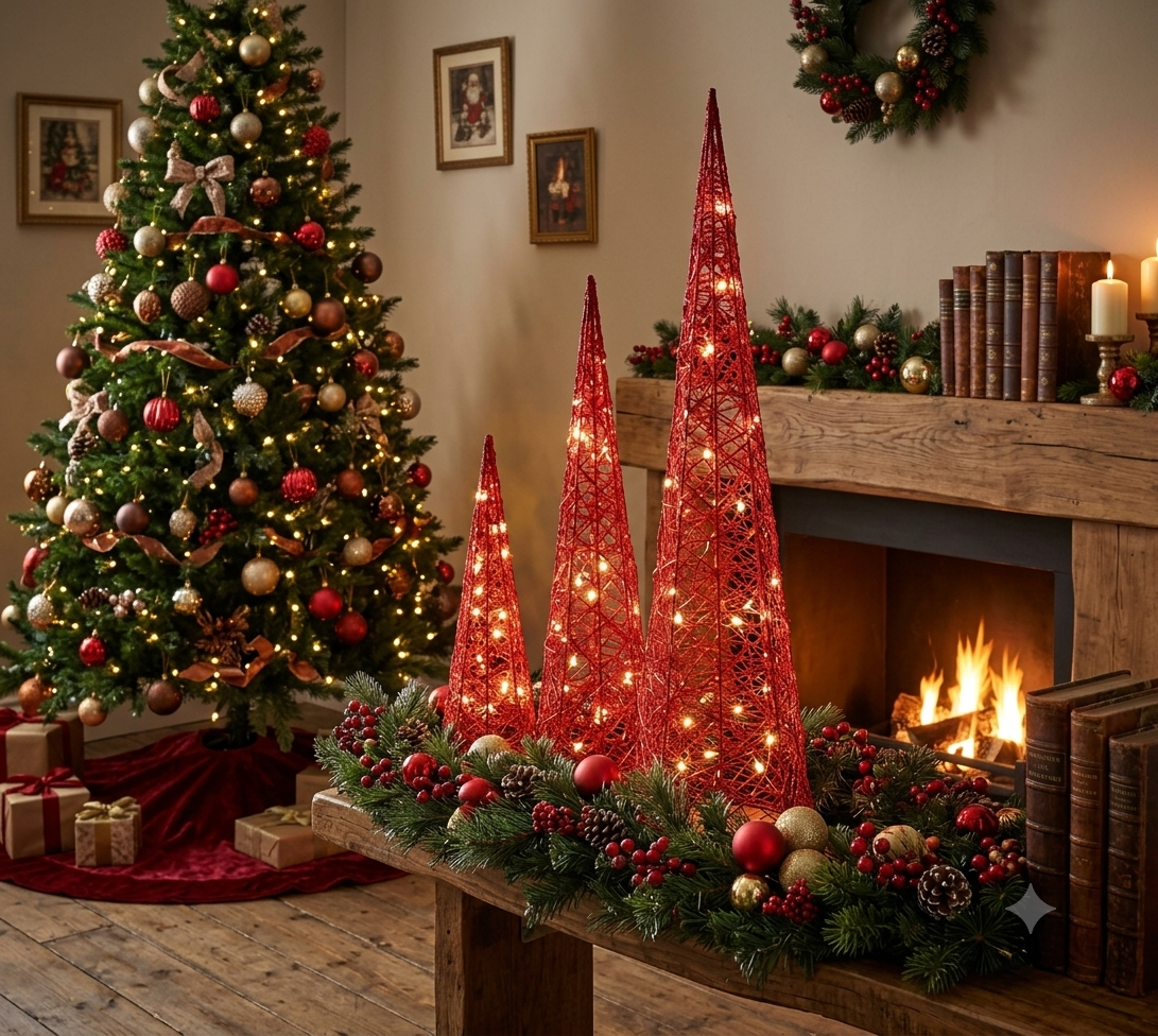 Coni luminosi, set da 3decorazioni natalizie