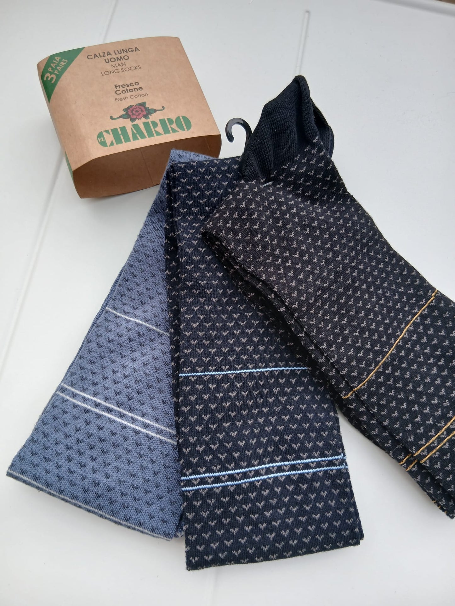 Charro set 3 paia calza lunga uomo fresco cotone colori assortiti