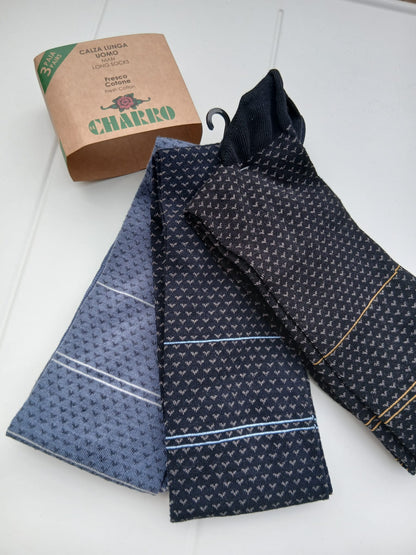 Charro set 3 paia calza lunga uomo fresco cotone colori assortiti